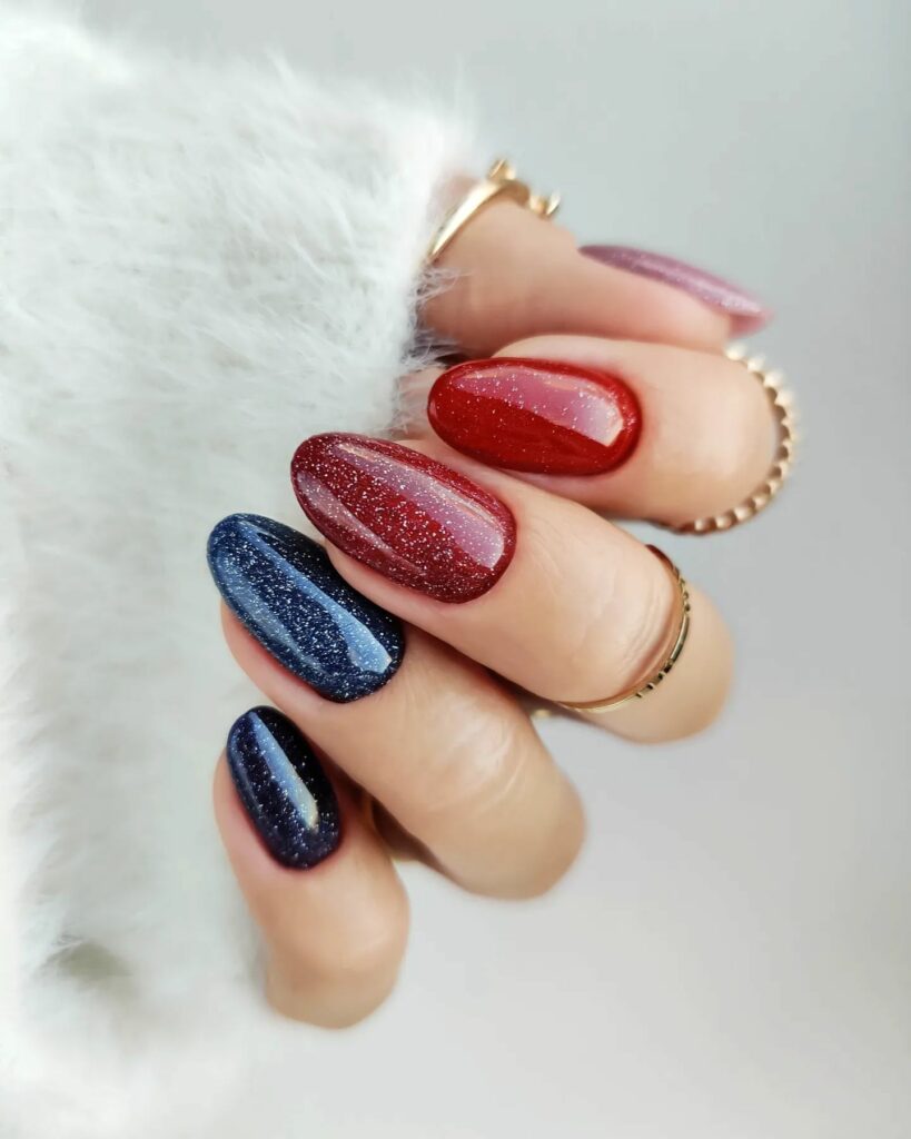 Feel Festive with 30 Blue Christmas Nail Ideas in 2024 45 Red and Blue Christmas Nails with Glitter