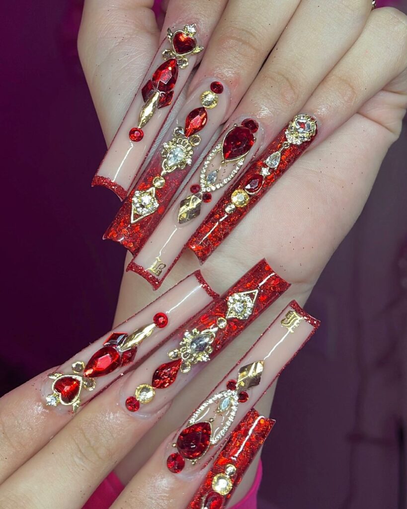 34 Latest Red and Gold Nail Designs To Try In 2024! 28 Lustrous Red and Gold Acrylic Nails
