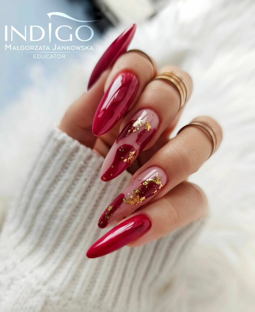 Shine Bright with 30 Red and Gold Christmas Nail Ideas in 2024 23 Red and Gold Foil Christmas Nails