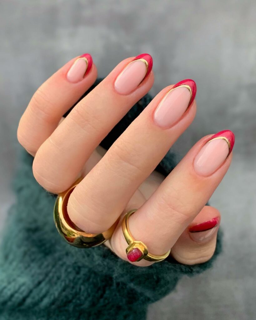 55 Latest Gold French Tip Nail Ideas To Try In 2024! 30 Red and Gold French Nails