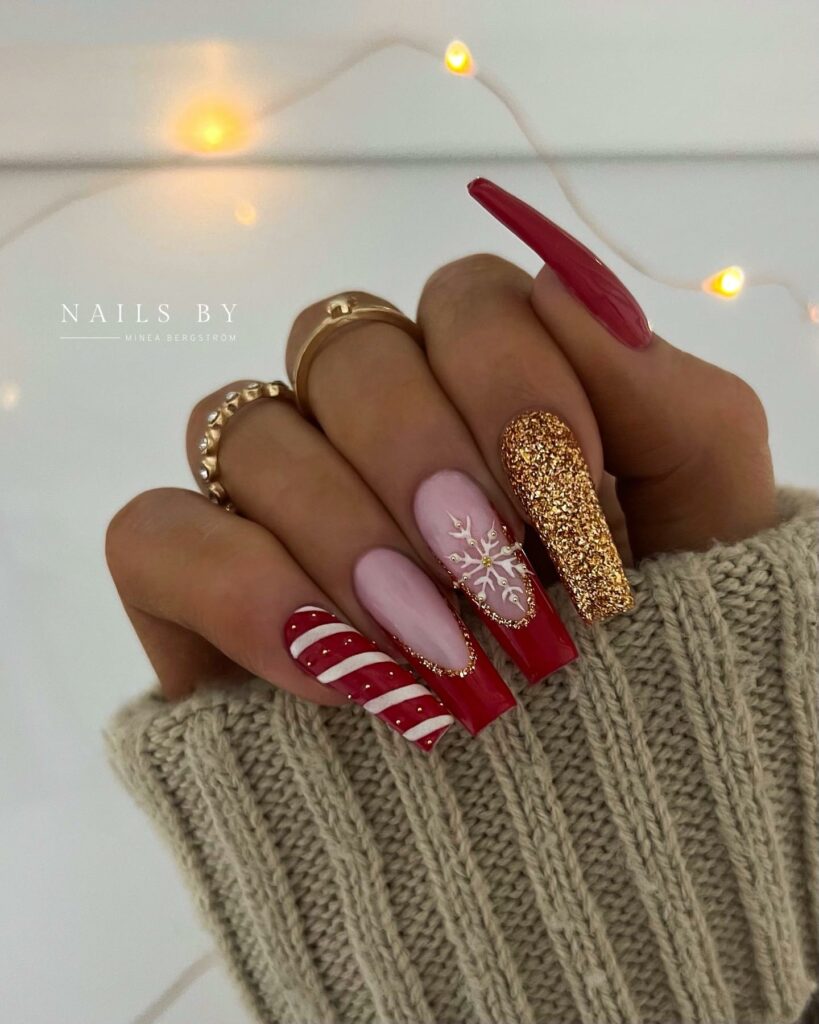 Shine Bright with 30 Red and Gold Christmas Nail Ideas in 2024 16 Red and Gold Nails with a Christmas Twist