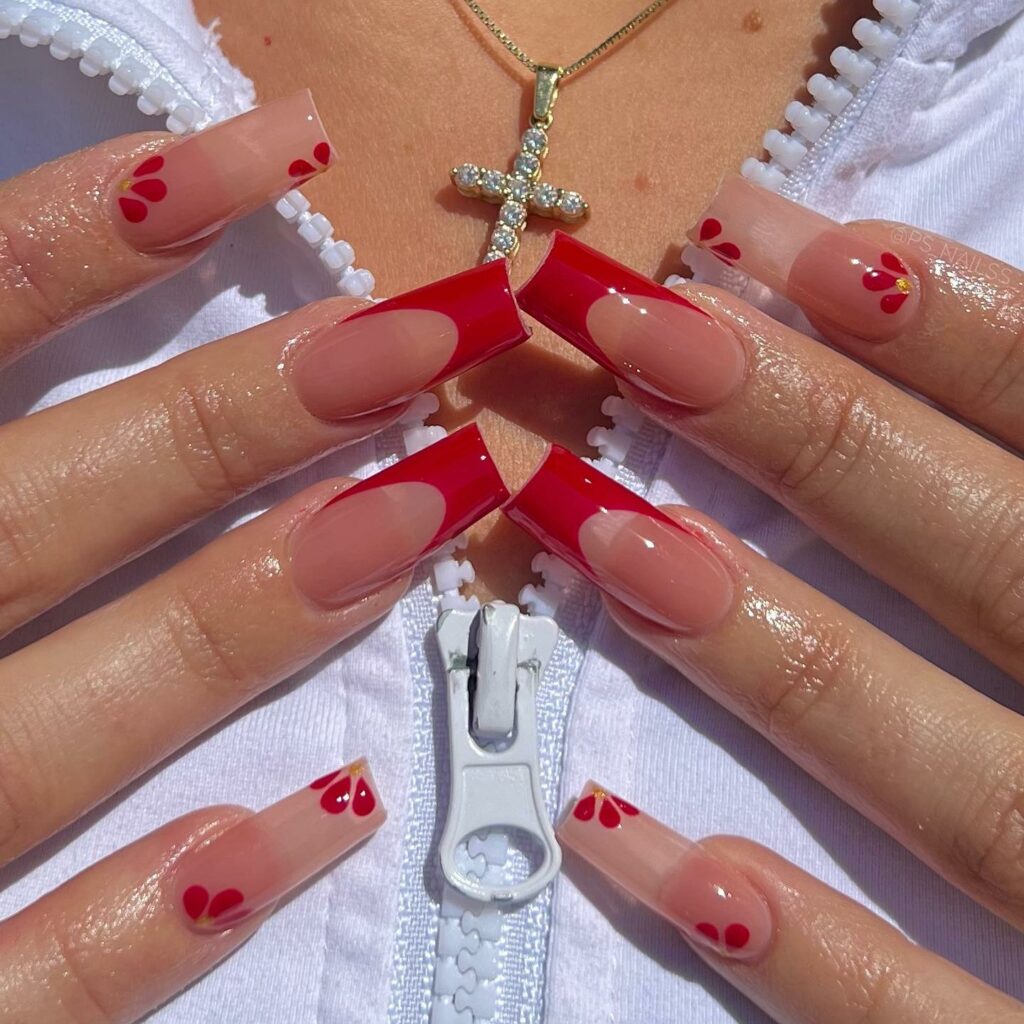 Explore 40 Red French Tip Nail Designs for 2024 37 Red and Gold red french nails