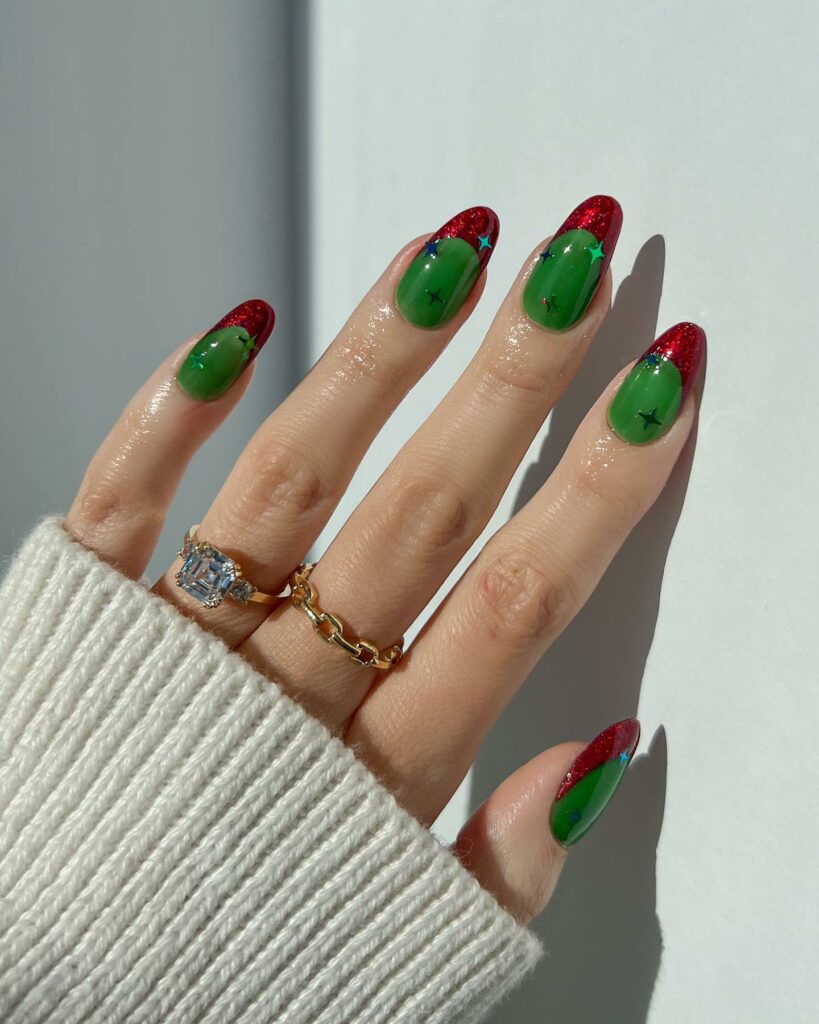 Get Festive with 20 Red And Green Christmas Nail Ideas in 2024 28 Red and Green Christmas Nails with a Celestial Touch