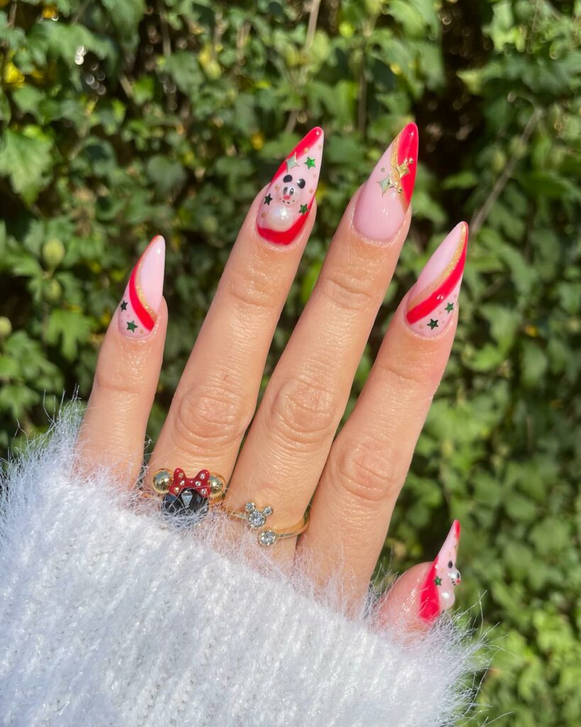 Immerse in Magic with 33 Disney Christmas Nail Ideas in 2024 25 Short Stiletto Mickey Mouse Disney Christmas Nails