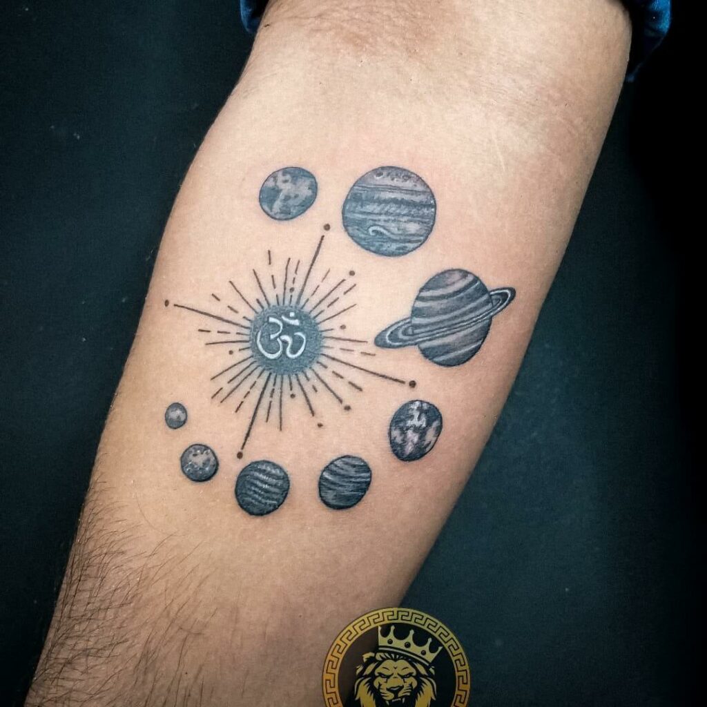 11+ Metaphysics Tattoo Ideas That Will Blow Your Mind! 12 Religious Om Symbol And Planets Tattoo