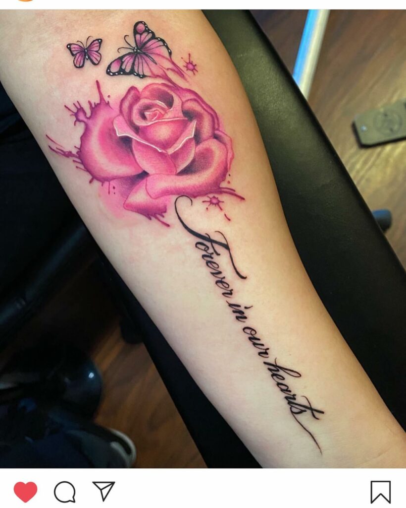 11+ Watercolor Tattoo Rose Ideas That Will Blow Your Mind! 15 Remembrance Watercolour Rose Tattoo With Script