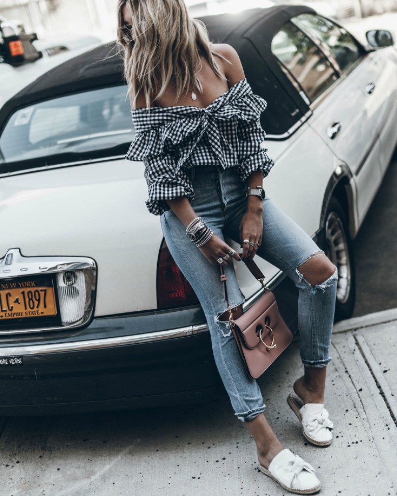 Top 15 Revolve Clothing 18 Jacqueline Mikuta wearing gingam top and ripped jeans