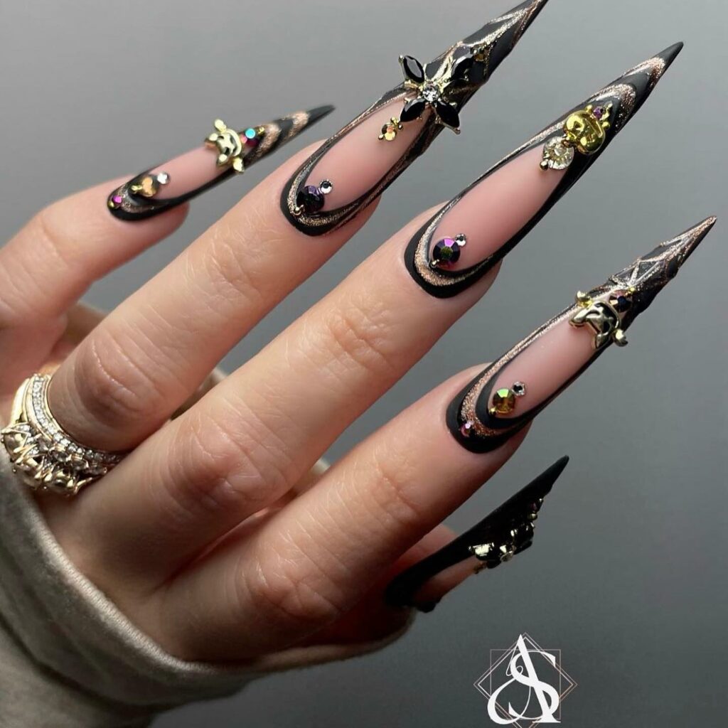 Get Spooky with 33 Black Halloween Nails To Try in 2024 20 Rhinestone
