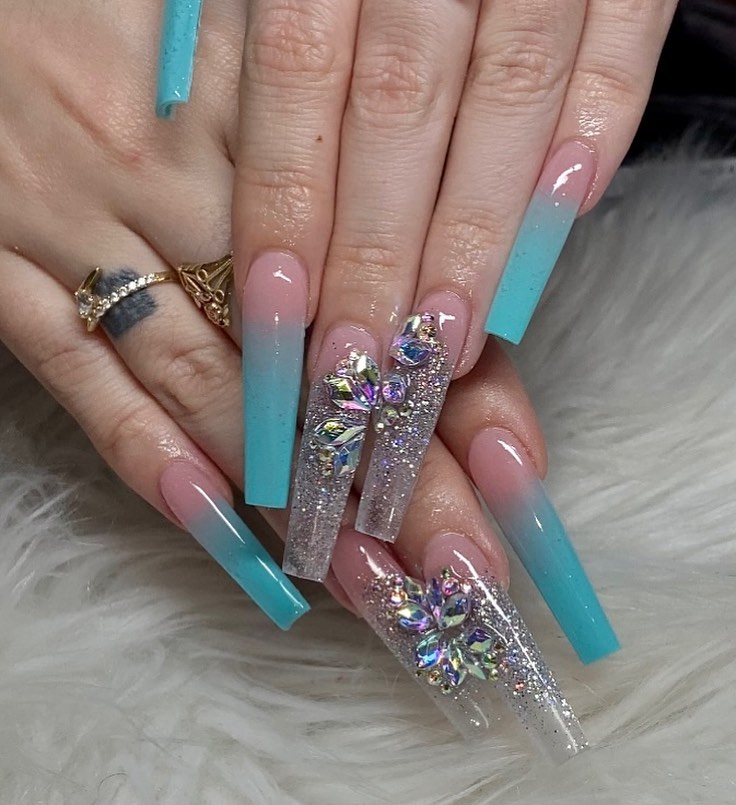 37 Latest Teal Nail Designs To Try In 2024! 23 Rhinestones Teal Nails