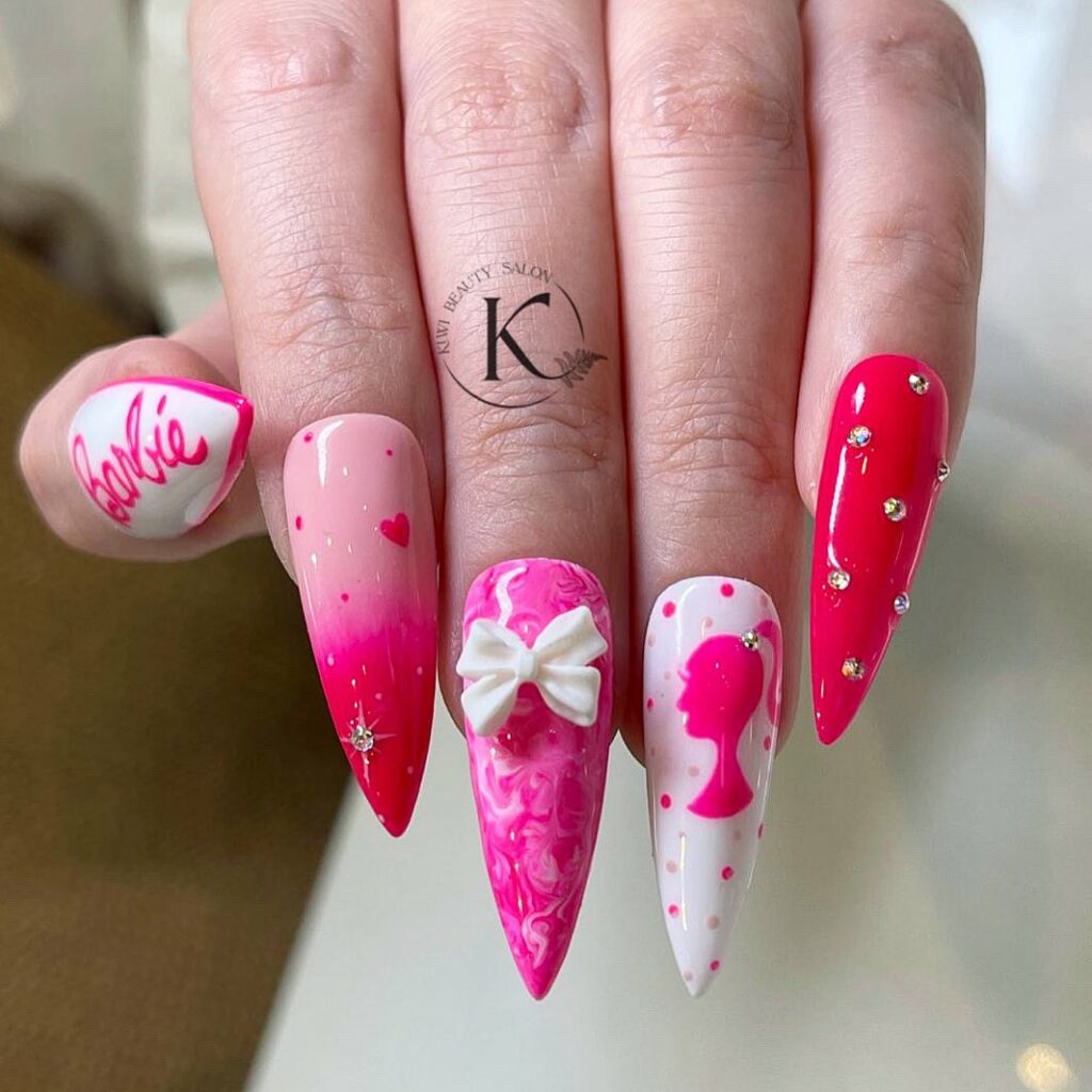 Playful and Fun 30 Barbie Nails To Try in 2024 20 Ribbon Barbie Nail