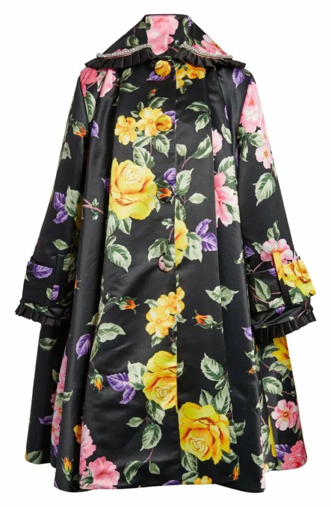 Richard Quinn Ella Floral Print Crystal Embellished Ruffle Trim Coat