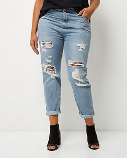 River Island Plus Light Wash Ripped Mom Jeans River Island Plus Light Wash Ripped Mom Jeans
