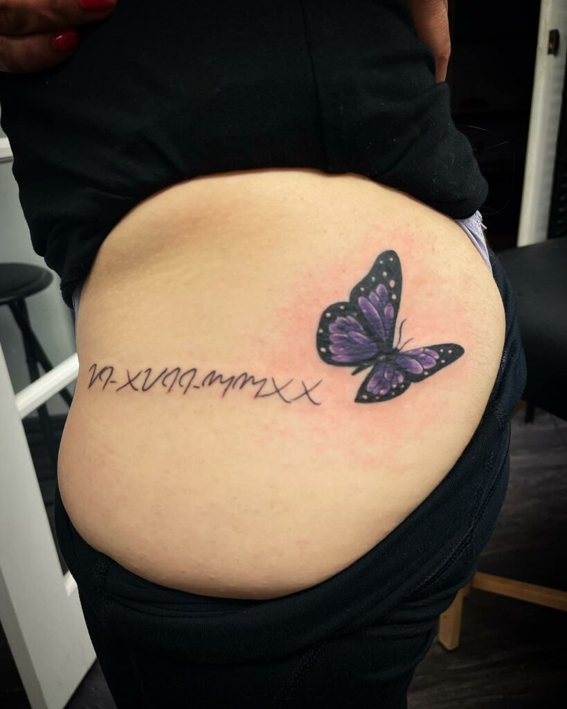 11+ Roman Numerals Chest Tattoo Ideas That Will Blow Your Mind! 19 Roman Numeral Chest Tattoo With A Butterfly