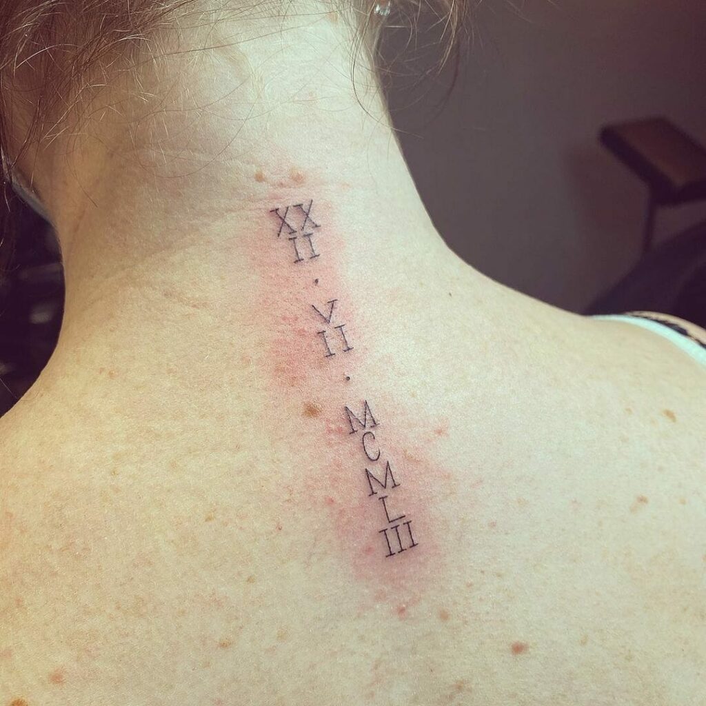19+ Back Of Neck Tattoo Ideas You'll Have To See To Believe! 23 Roman Numerals Back of the Neck Tattoo