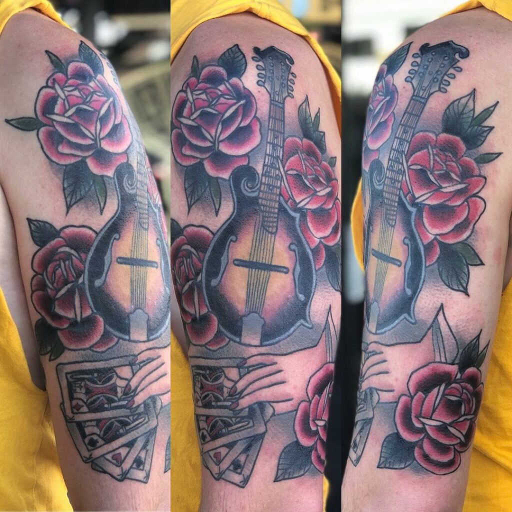 10+ Mandolin Tattoo Ideas That Will Blow Your Mind! 16 Rose And Cards Tattoo