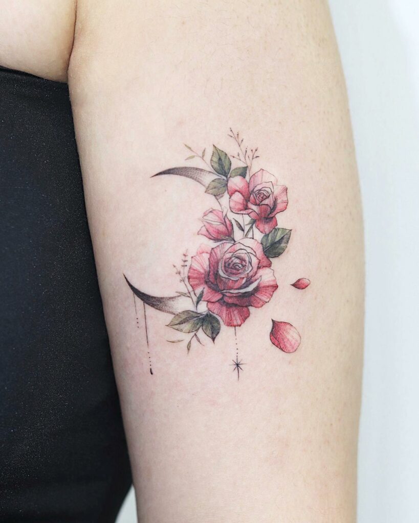 12+ Moon with Flowers Tattoo Ideas To Inspire You! 13 Rose And Moon Tattoos