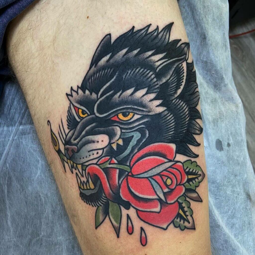 11+ Wolf Head Tattoo Ideas You Have To See To Believe! 16 Rose And Wolf Head Tattoo