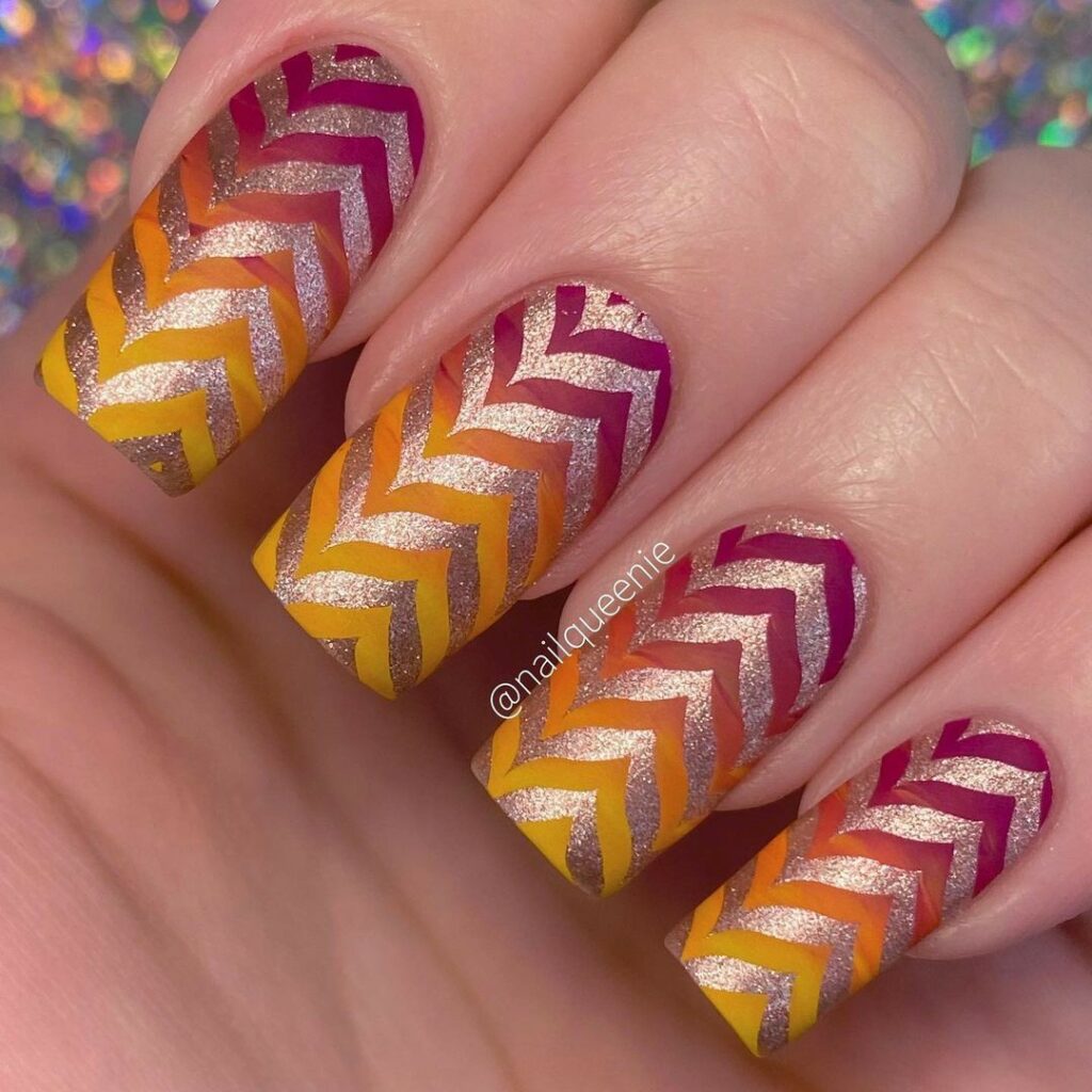 Shine Bright with 50 Rose Gold Nail Designs for 2024 46 Rose Gold Chevron