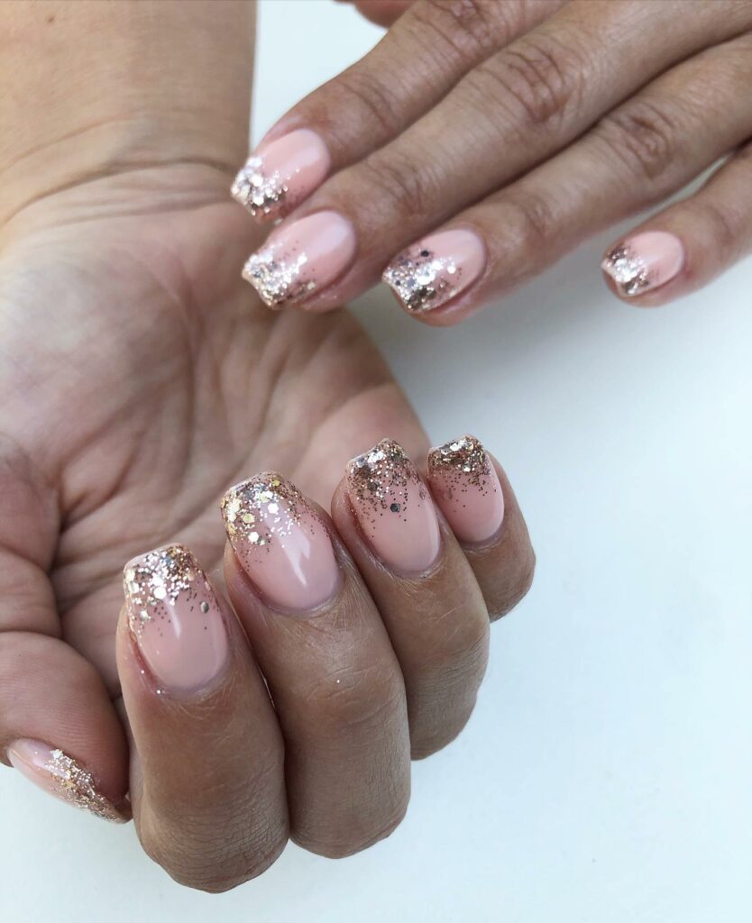 27 Latest Glitter Ombré Nail Designs To Try In 2024! 32 Rose Gold Splendor in Glitter Ombré Nails