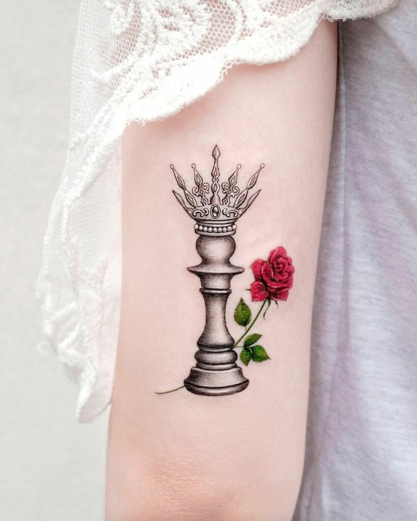 12+ Queen Chess Piece Tattoo Ideas To Inspire You! 19 Rose Queen Tattoo Design