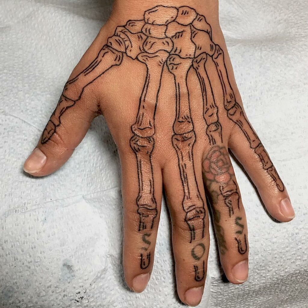 34 Hand Skeleton Tattoo Designs for 2024 31 Skeleton Hand Outline Tattoo