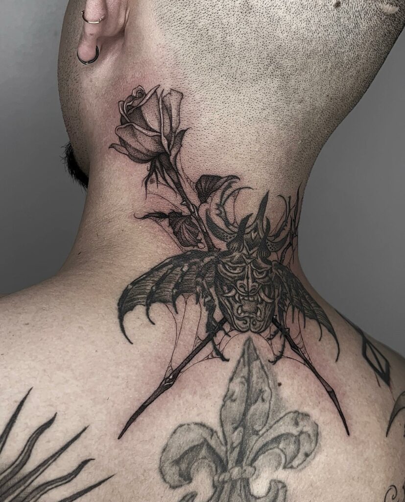 11+ Back Neck Tattoo Men That Will Blow Your Mind! 20 Rose Tattoo For Men