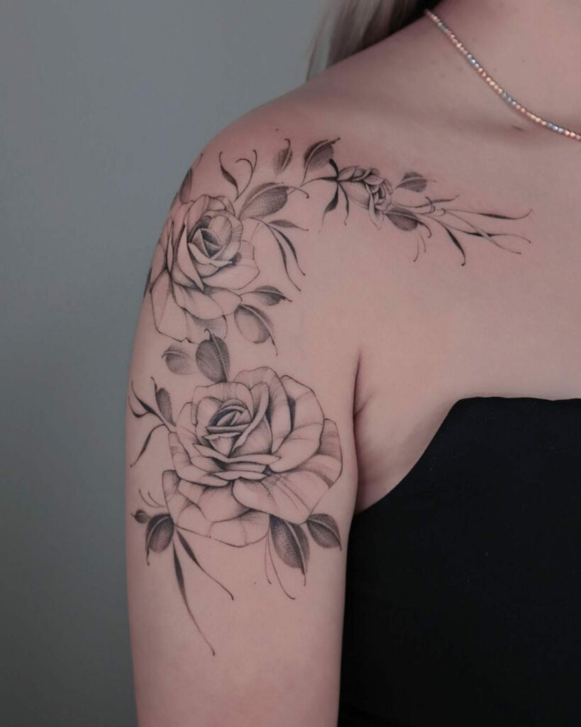 11+ Realistic Rose Tattoo Stencil Ideas That Will Blow Your Mind! 17 Rose Tattoo Stencil For Shoulder Blade To Upper Arm