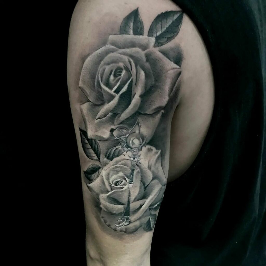11+ Realistic Rose Tattoo Stencil Ideas That Will Blow Your Mind! 13 Rose Tattoo Stencil For Upper Arm