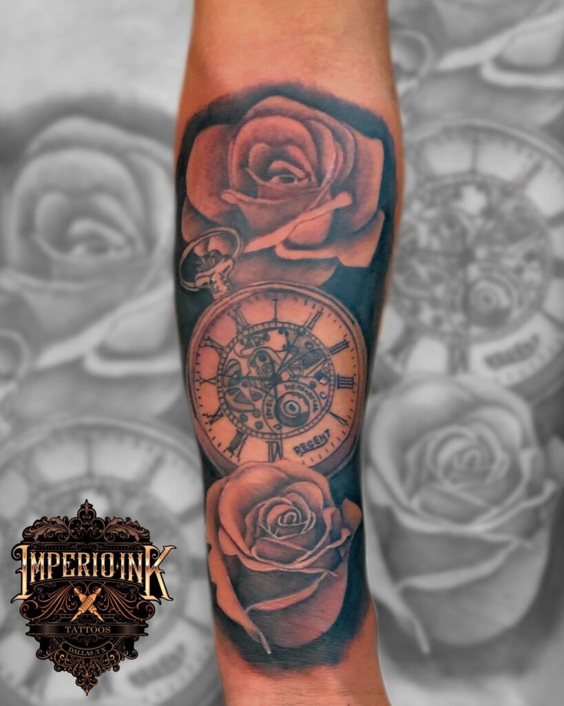 11+ Rose and Clock Tattoo Ideas That Will Blow Your Mind! 10 Rose and Clock Tattoo