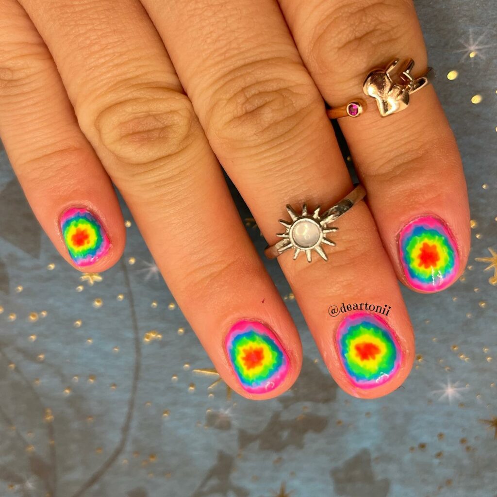 Get Artsy with 25 Tie-Dye Nail Designs in 2024 35 Neon Glow Round Tie-Dye Nails