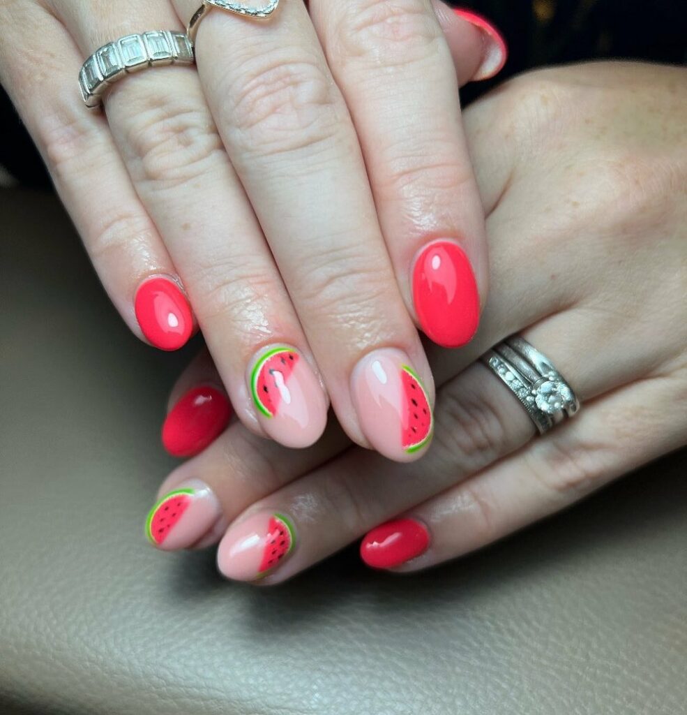 29 LATEST WATERMELON NAIL DESIGNS TO TRY IN 2024! 26 Round Watermelon Nails Charm