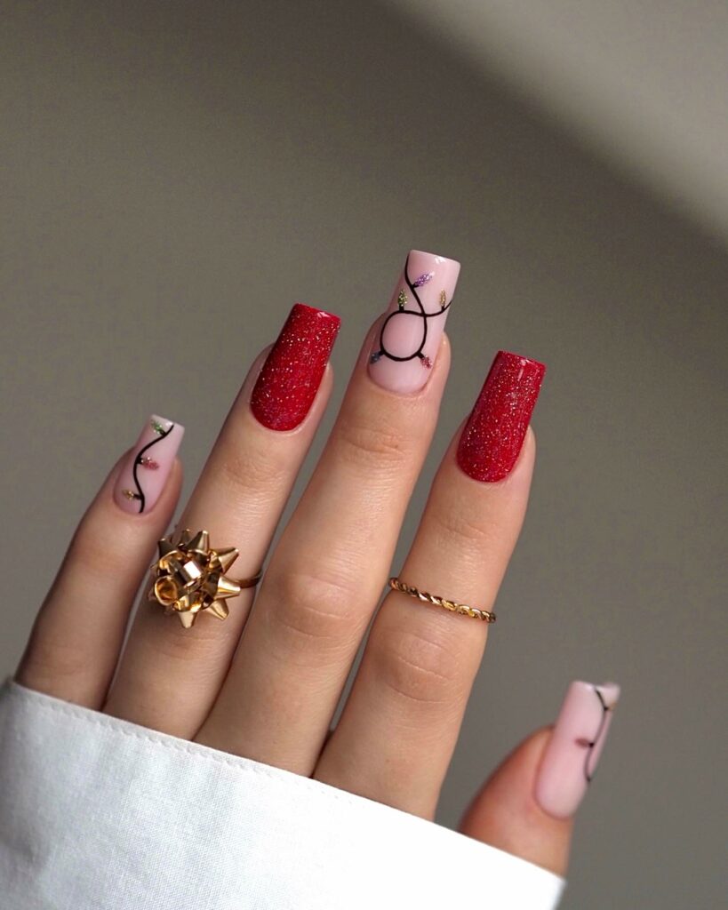 Illuminate Your Nails with 20 Christmas Lights Nail Ideas in 2024 28 Ruby Red and Christmas Lights Nails