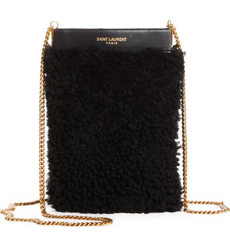 SAINT LAURENT Mini Pac Pac Genuine Shearling Shoulder Bag