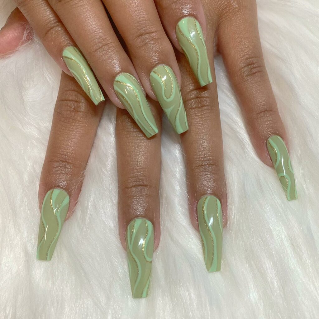 Discover 36 Sage Green Nail Designs To Try in 2024 40 Sage Green Swirly Acrylic Nails