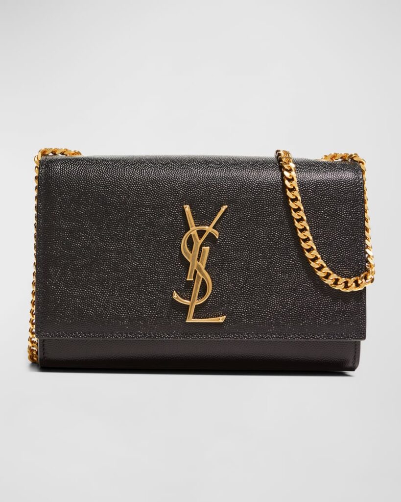 Saint Laurent Kate Small YSL Monogram Grain de Poudre Crossbody Bag on Chain