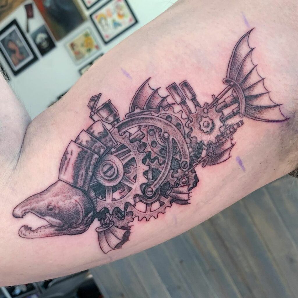 11+ Clockwork Tattoo Ideas You'll Have To See To Believe! 13 Salmon Clockwork Tattoo