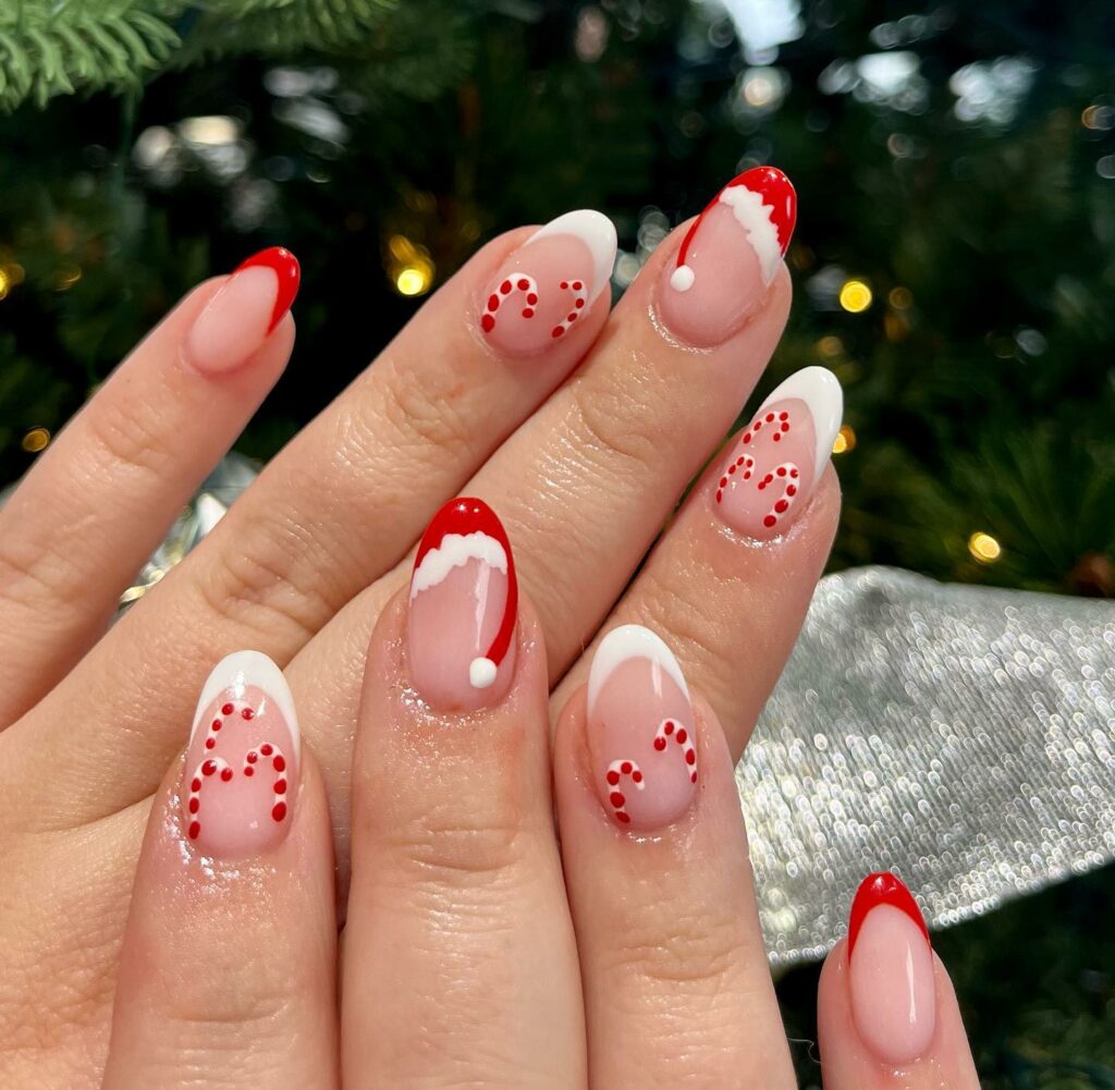 Enjoy 20 Candy Cane Nail Designs in 2024 26 Santa Hat and Candy Cane Nails
