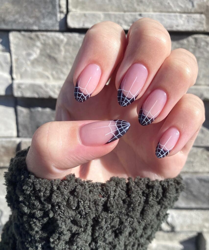 55 Latest Spider Web Nail Designs To Try In 2024! 11 Sapphire spider web nails