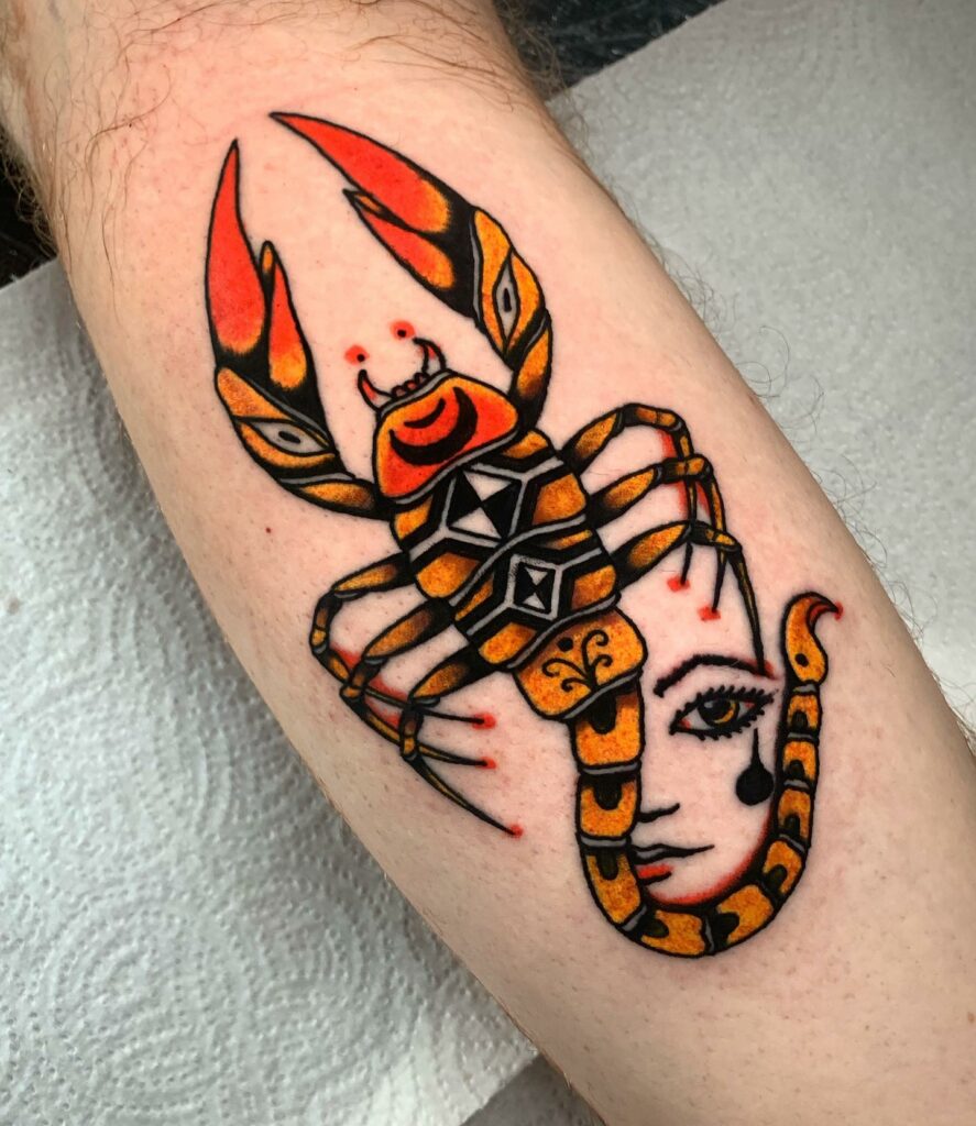 11+ Traditional Tattoo For Women Ideas That Will Blow Your Mind! 13 Scorpion Traditional Tattoos For Women