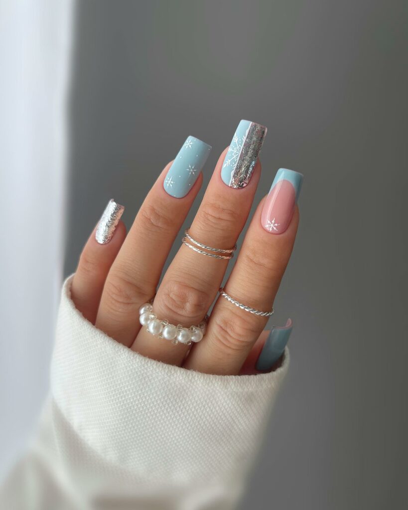 Feel Festive with 30 Blue Christmas Nail Ideas in 2024 17 Serene Blue and Sparkle Christmas Nails