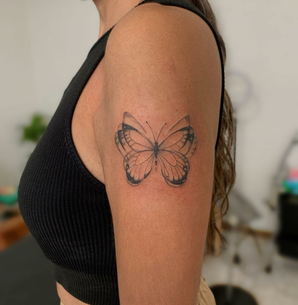 21+ Butterfly Back Tattoo Ideas That Will Blow Your Mind! 14 Shading Butterfly Tattoo With Quotes