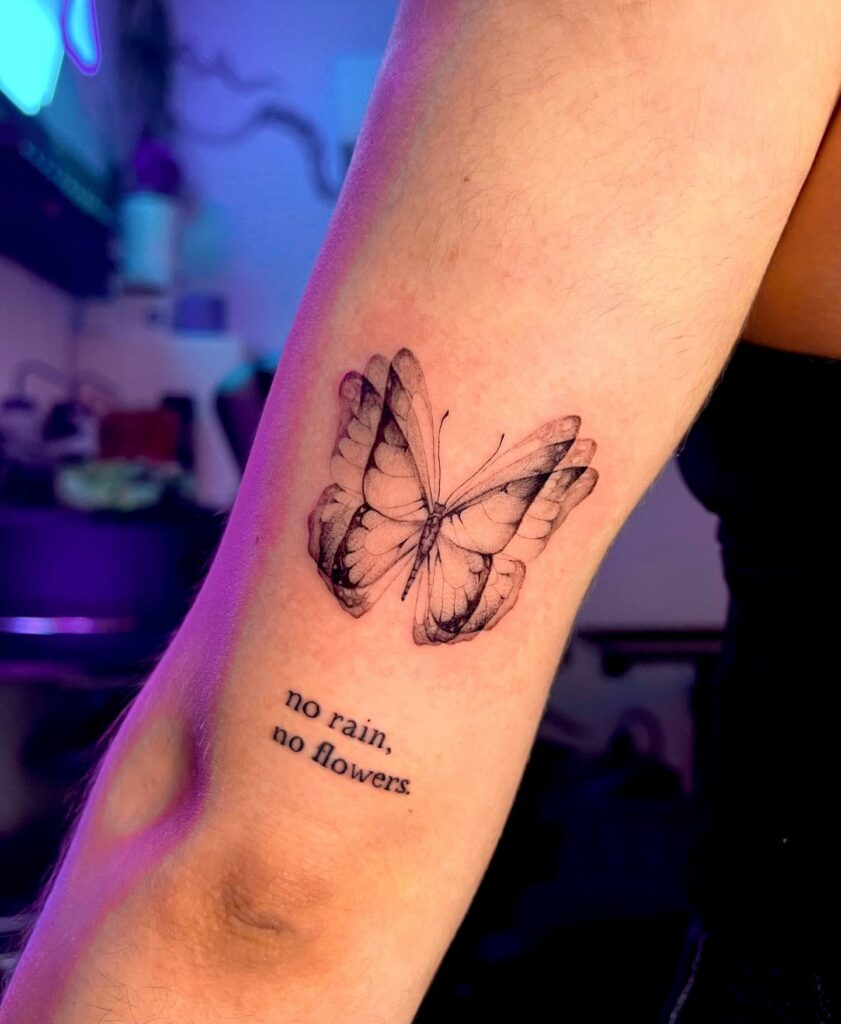 21+ Butterfly Back Tattoo Ideas That Will Blow Your Mind! 13 Shading Butterfly Tattoo With Quotes ideas
