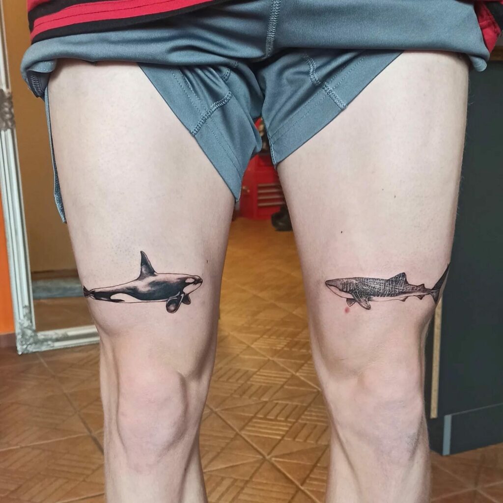 10+ Above The Knee Tattoo Ideas That Will Blow Your Mind! 19 Shark Tattoos On Both The Knees