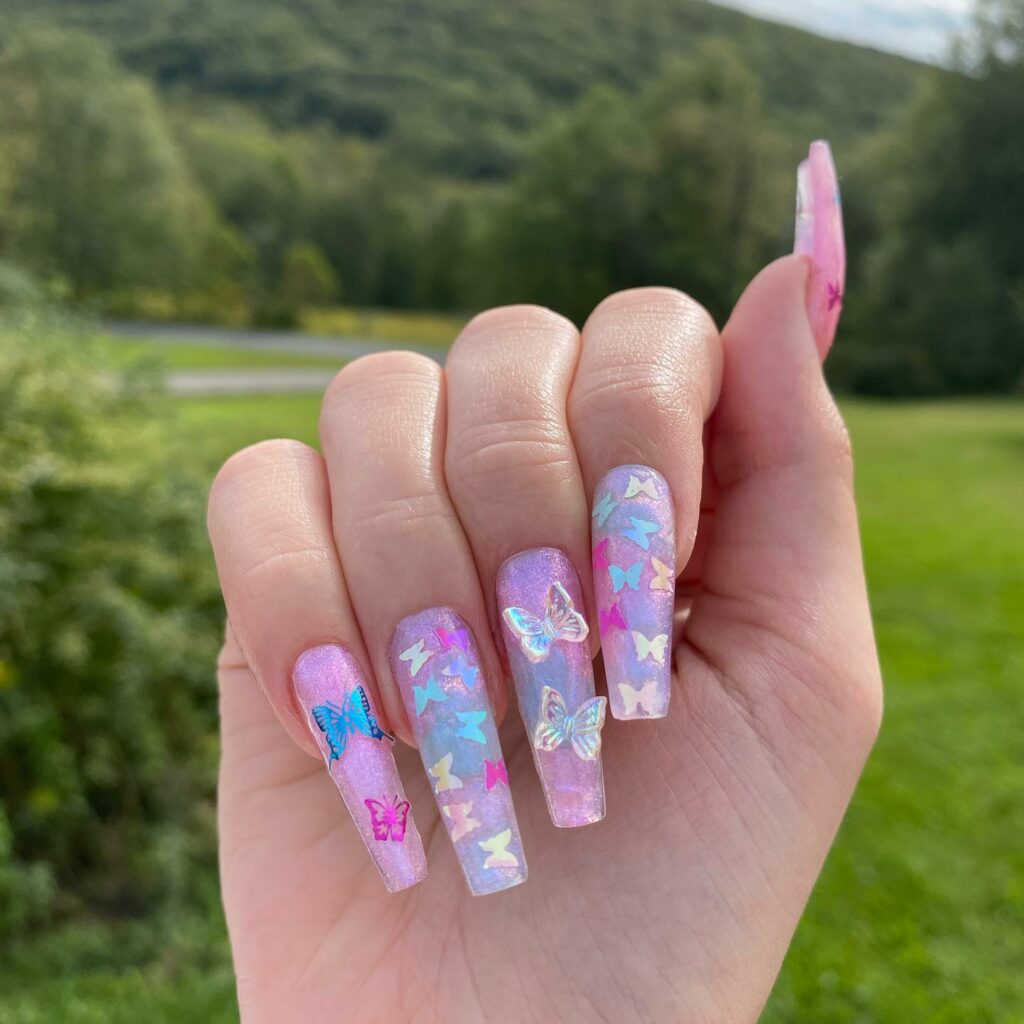50 Latest Butterfly Nail Designs To try In 2024! 13 Shimmery Butterfly Nails