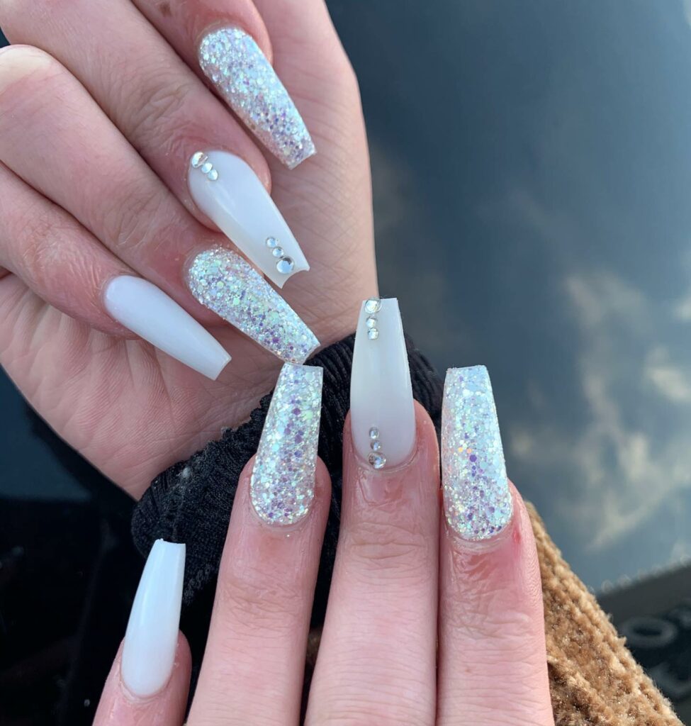 59 White Glitter Nail Designs To Try In 2024! 54 Shimmery Snow Acrylic Nails