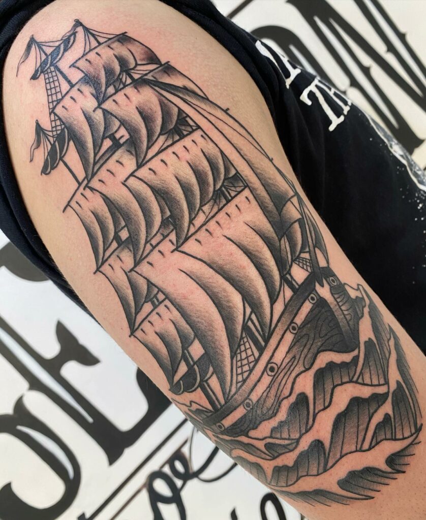 11+ Black American Traditional Tattoo Ideas That Will Blow Your Mind! 17 Ship Tattoos