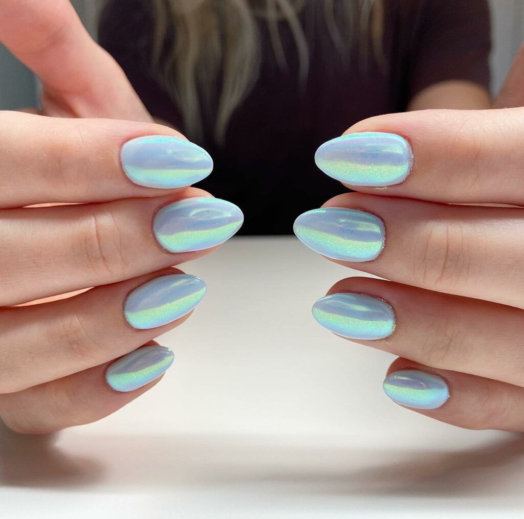 22 Latest Blue Chrome Nail Ideas To Try In 2024! 30 Petite Short Almond Blue Chrome Nails