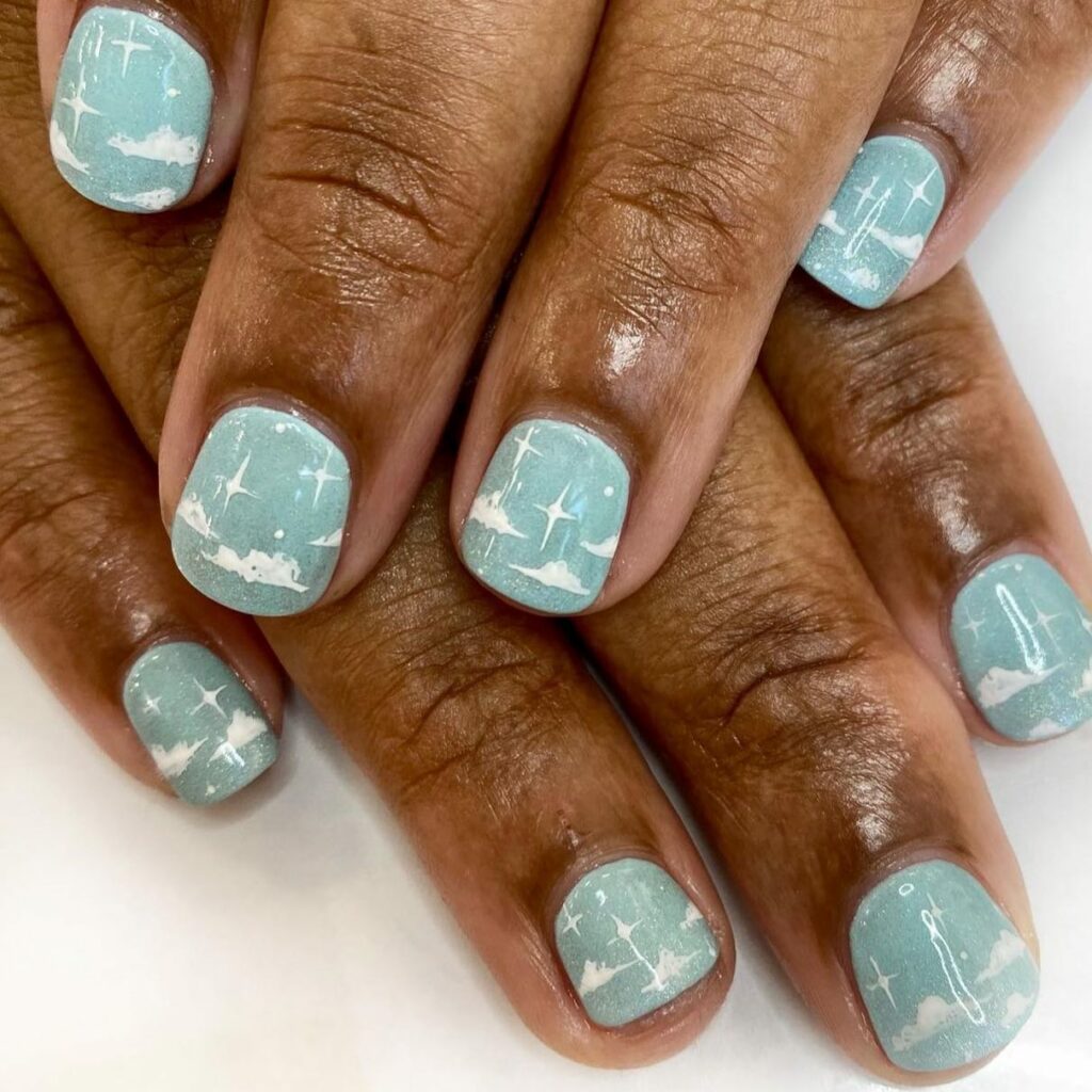 25 Latest Cloud Nails Designs To Try In 2024! 18 Short and Chic Cloud Nails