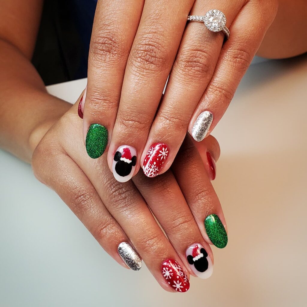 Immerse in Magic with 33 Disney Christmas Nail Ideas in 2024 23 Delicate Short Mickey Mouse Nails