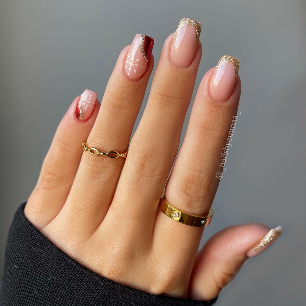 Shine Bright with 30 Red and Gold Christmas Nail Ideas in 2024 24 Short Red and Gold Christmas Nails